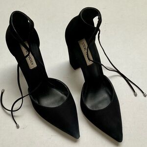 Steve Madden Pamperd Black Nubuck Leather Block Heel Pumps